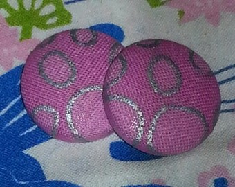 Pink/Silver Button Earrings, Perfect Earrings, Stud Earrings, Fabric Covered Button Earrings, Gift