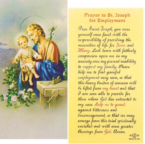 Prayer to St Joseph for Employment Laminated Holy Card Set Of