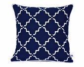 Moroccan quatrefoil pillow cover, Handprinted pattern, Navy tellis pillow, Chic geometric cushion, Sofa throw, High end, stylish decor 18x18