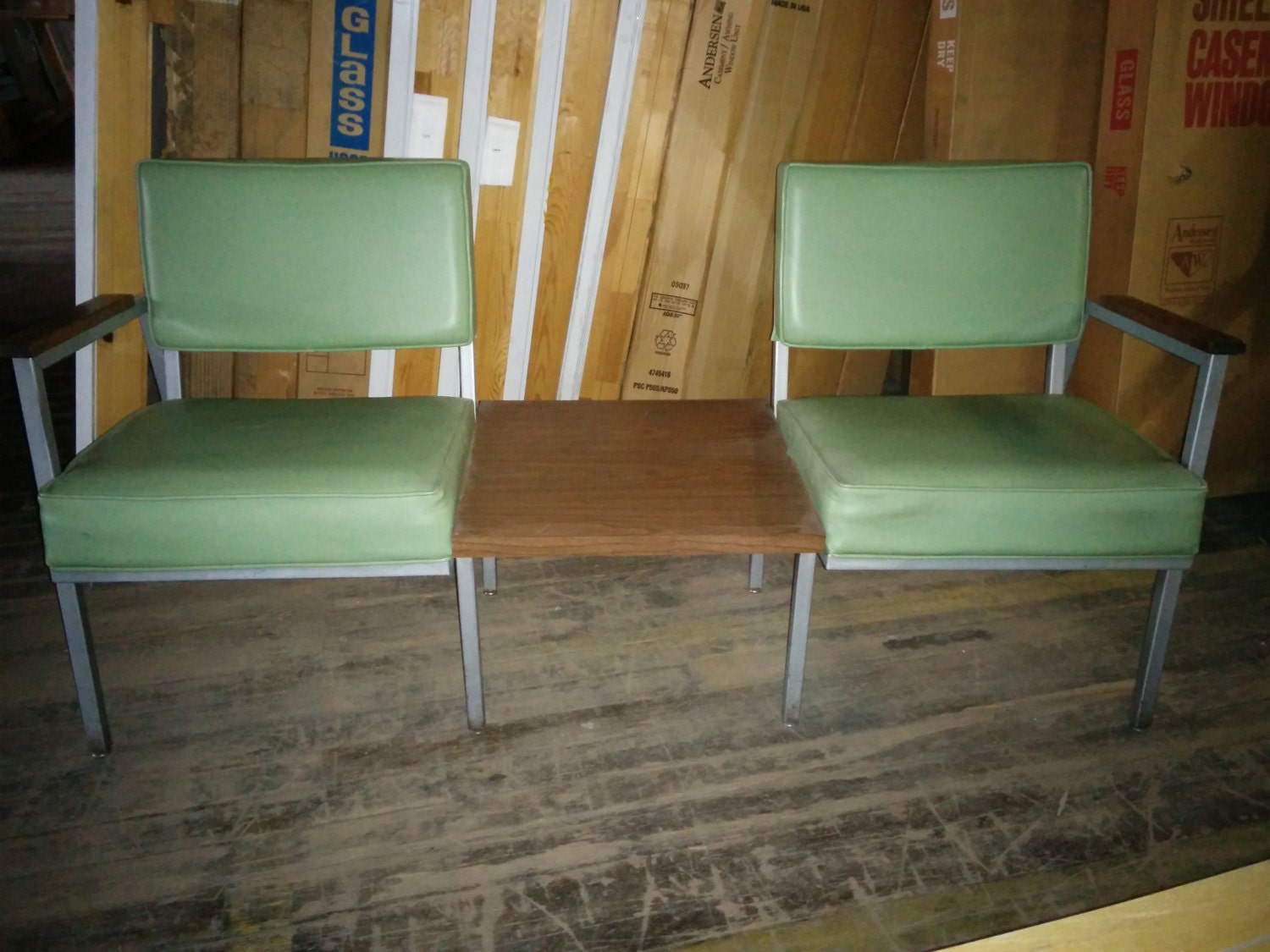 MidCentury Modern Double Bench Center Coffee Table Bench Table Combo