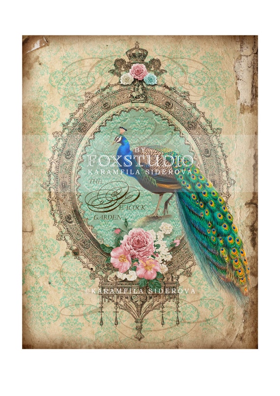 Peacock Garden Art Print Vintage Peacock Decor Whimsical Peacock Poster Antique Inspired Wall