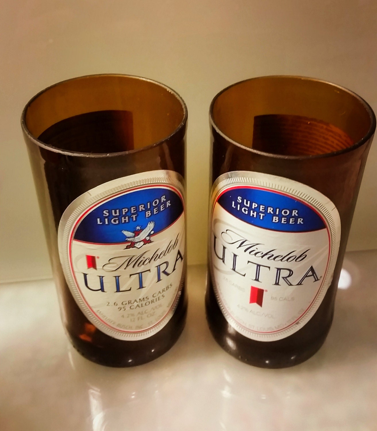 Michelob Ultra Beer Bottle Drinking Glass Set Of 2 