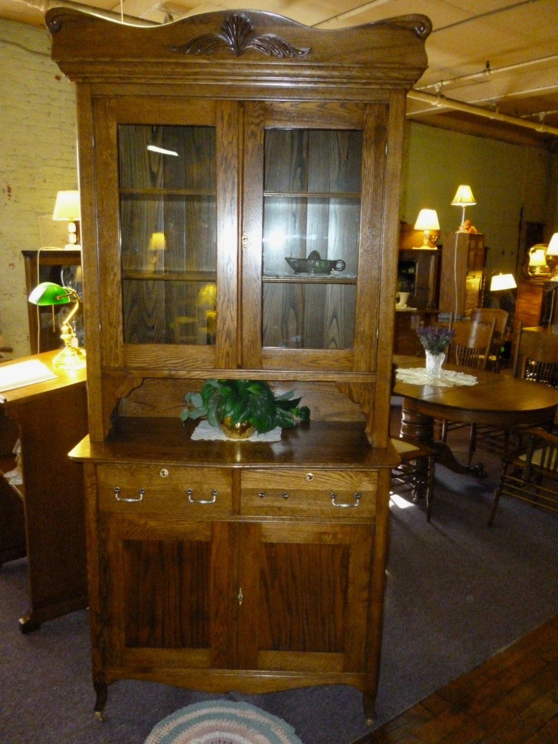 Antique Oak Cupboard , china, curio, 1900's Glass doors ...