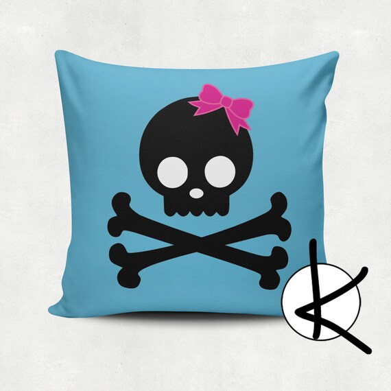 Skull and Crossbones - Cushion Cover Set - Hot Pink, Lime Green, Blue, Yellow, Pink