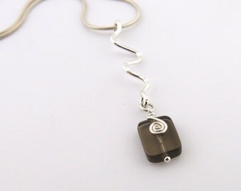 Sterling Silver Zig Zag Necklace Smokey Quartz Necklace Chakra Necklace Chakra Jewelry Snake Chain