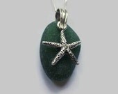 Green Seaham seaglass sterling sliver starfish necklace