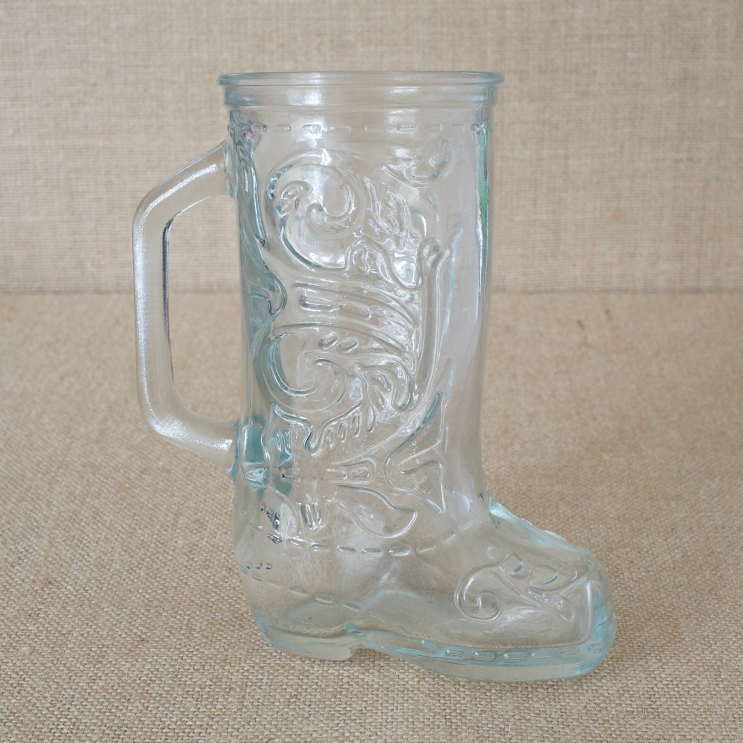 large glass boot mug