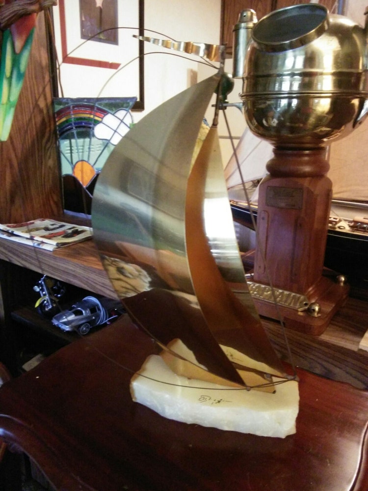 Vintage DeMott Brass Sailboat Sculpture with by LeezManCaveHeaven