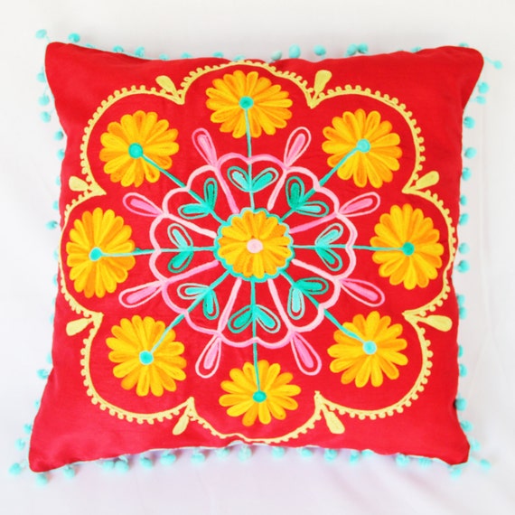 Decorative Floral Pillow Case Cover Cushion Throw (Red) (40x40cm)