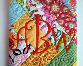 Custom Quilted Monogrammed Journal Cover - bright and fun fabrics - Choose your initial