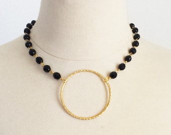 Gold Hoop beaded necklace, Gift for Mothers day, Circle of life necklace, Anniversary Gift for wife, Boho chic Crystal Statement Necklace