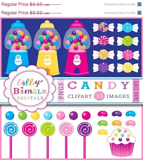 50% off Candy Clipart gumball machines, jelly beans, lollipops, cupcakes Instant Download Il_570xn