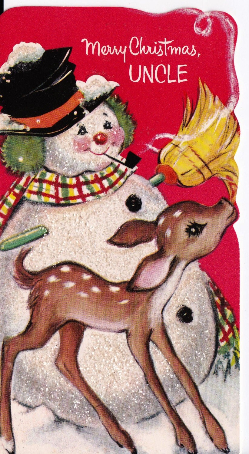 Vintage 1950's UNUSED Merry Christmas Uncle Doe Deer