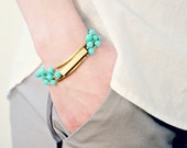 Modern Turquoise Multi Chain Geometric Tube and Bar Bracelet