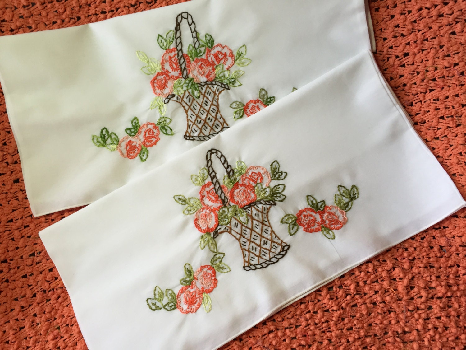 Hand Embroidered PillowCases one pair standard size