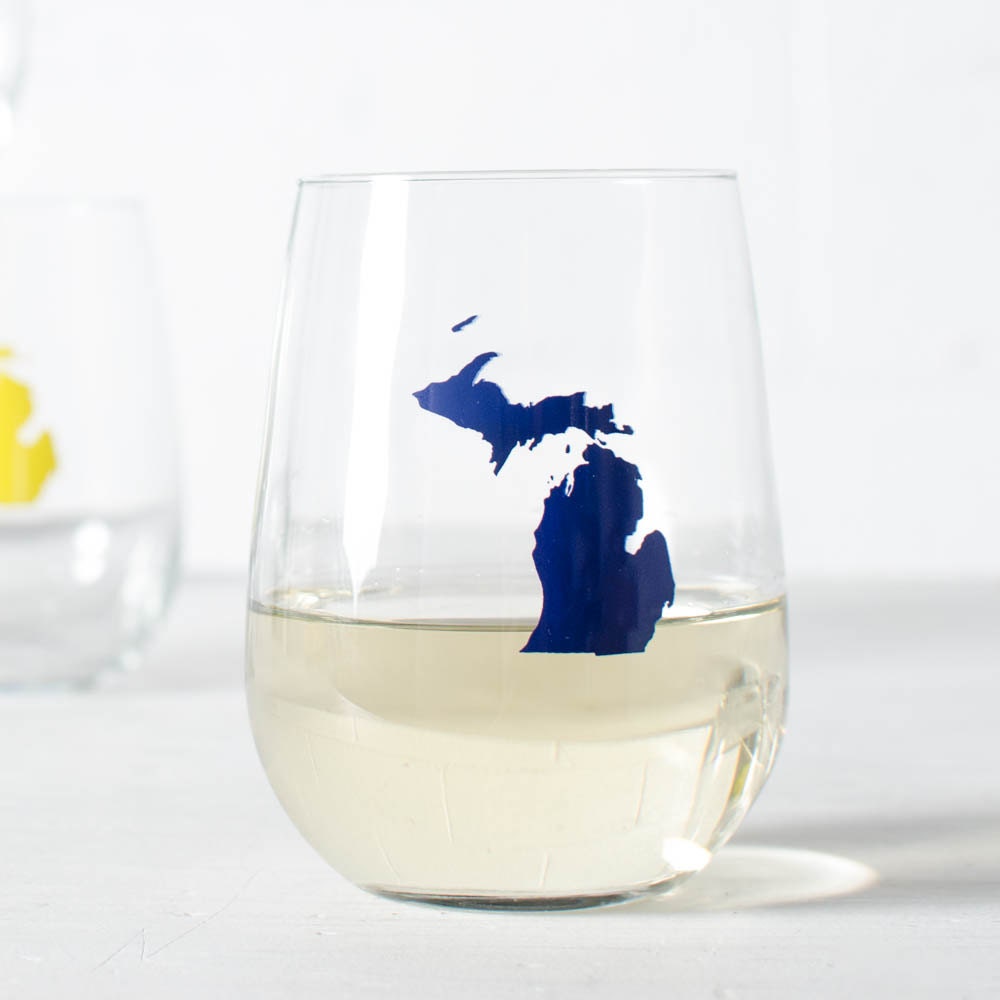 Michigan WINE GLASS screen printed stemless wine glasses by vital