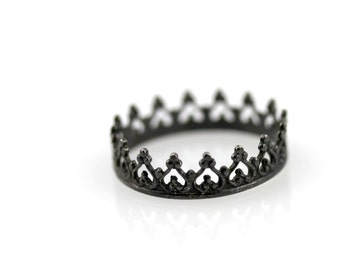 Black crown ring - oxidized sterling silver ring