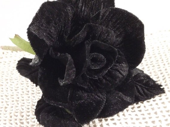 Velvet Black Rose 3 inch Black Velvet Leaves Millinery Flower