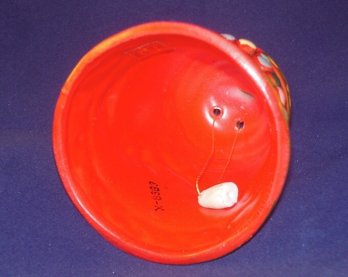 Vintage Napcoware Ceramic Red Bell Fruit Garland Gold Scroll