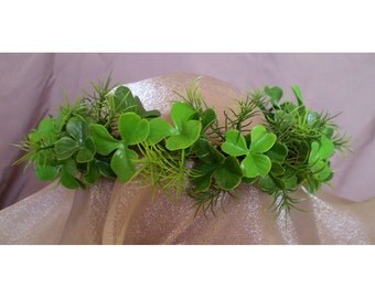 St. Patrick's floral head wreath Shamrock clover women's flower fashion accessory renaissance costume Irish Celtic bridal crown headwreath