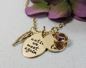 Personalized Remembrance Necklace, Angel Wing Necklace, Until We Meet Again, In Memory Of, Name Birthstone, 14kt Gold Fill, Memorial Jewelry