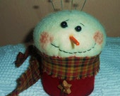 Upcycled Primitive Folk Art Snowman Pincushion/Pinkeep