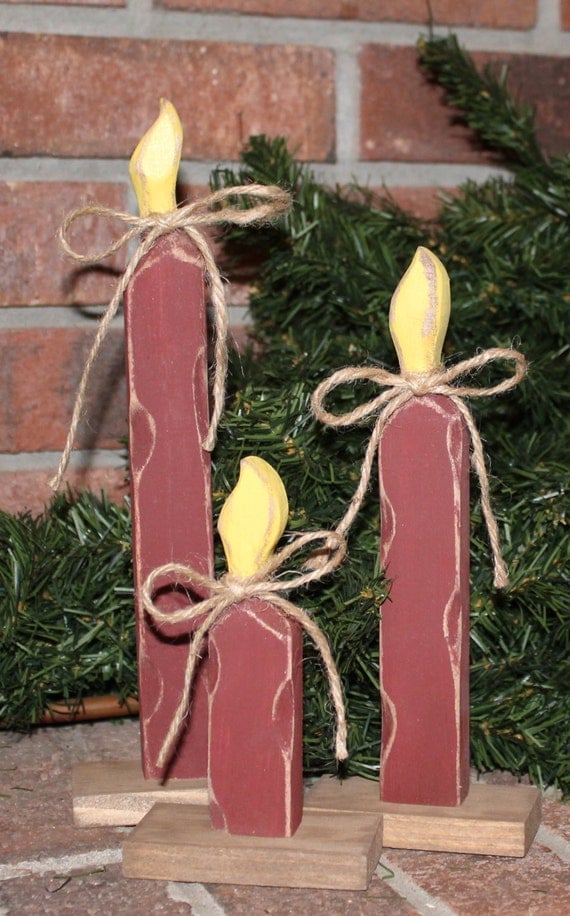 Items similar to Primitive Christmas Candles Wooden Rustic Decoration ...