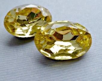 Two Czech 18x13mm Jonquil Yellow Oval Glass Rhinestone Jewels (56-5B-2)