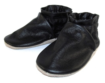 Soft Sole Black Leather Baby Shoes 12 to 18 Month Eco Friendly