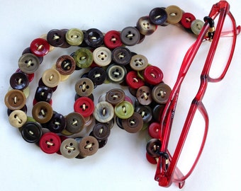 Eyeglass Chain in Vintage Buttons - Olives, Marsala, and Browns