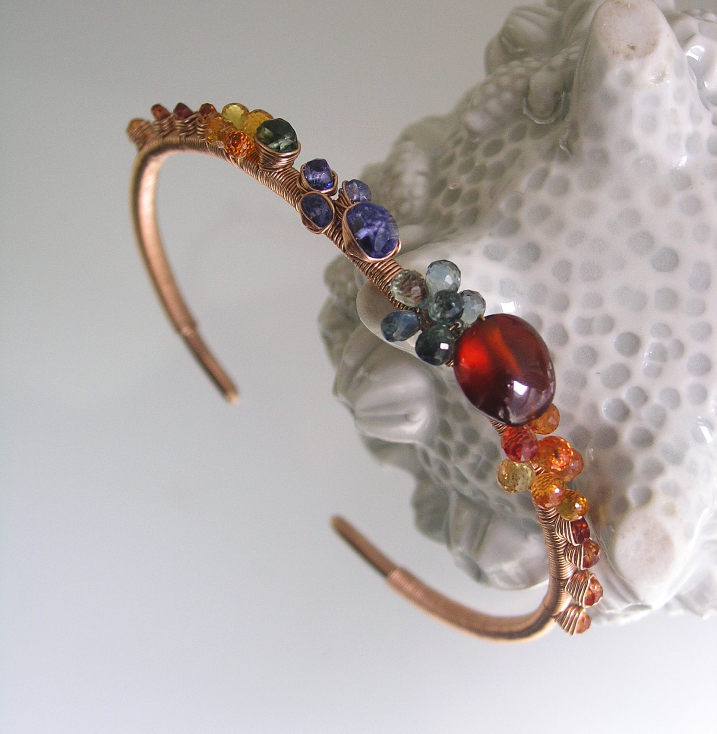 Multi Gemstone Rose Gold Cuff Wire Wrapped by bellajewelsII