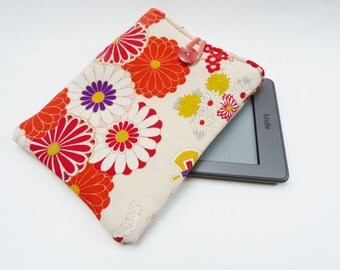Kindle sleeve, multi colour floral, silk vintage kimono fabric
