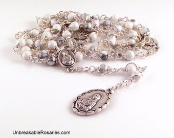 7 Seven Sorrows of Virgin Mary Servite Rosary Beads in White Magnesite Unbreakable Rosaries