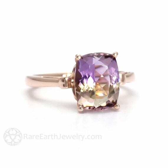 Fleur de Lis Ametrine Ring Cushion Cut Gemstone Ring by RareEarth