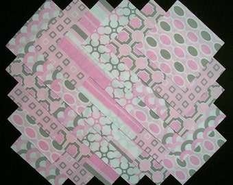 PINK & GRAY 100% cotton Prewashed 5 inch Quilt Fabric Squares (#D/84B)