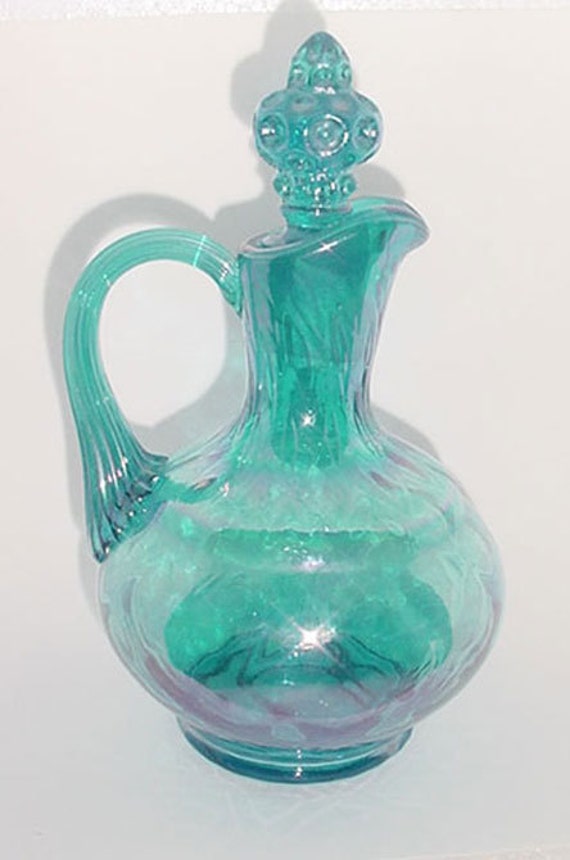 Fenton Blue Carnival Glass Cruet A Lovely One by glosgreats
