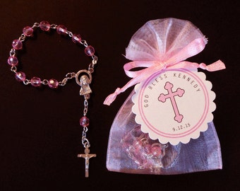 Mini Rosary Favor Sets - Girls Baptism Favor - Christening Favor - Communion Favor - First Communion Favor - Pink - Cross - Girls