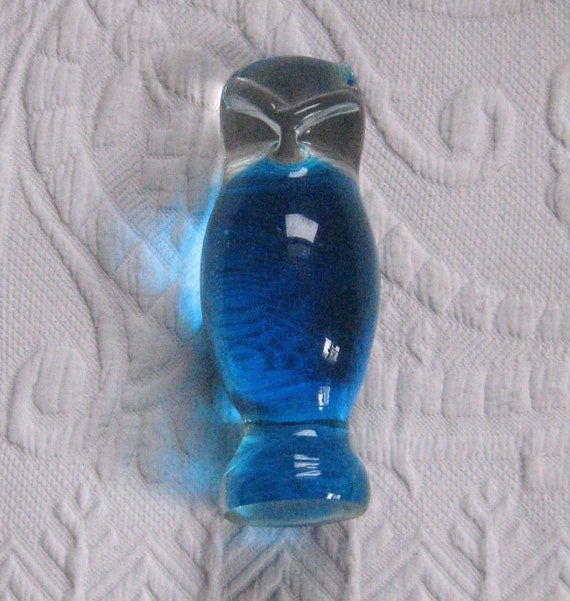 blue glass owl figurine