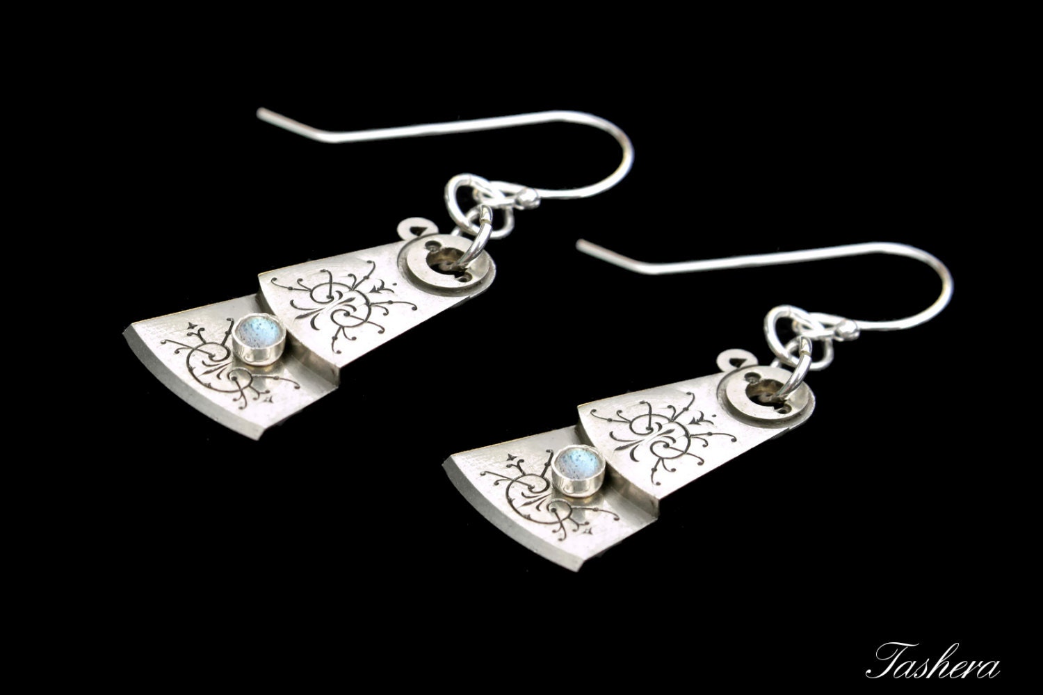 White Gold Earrings, Labradorite Earrings, Steampunk Earrings, Balance Cock, Clockwork Earrings, Antique, Etched, Gemstone, Luxury, Wedding steampunk buy now online