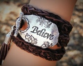 Inspirational Leather Wrap Bracelet, Inspirational Leather Jewelry, Inspirational Sterling Silver Leather Bracelet, Wrap Bracelet, BELIEVE Inspirational Leather Wrap Bracelet, Inspirational Leather Jewelry, Inspirational Sterling Silver Leather Bracelet, Wrap Bracelet, BELIEVE