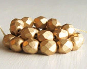 25 Matte Gold 6mm Faceted Rounds - Czech Glass Beads