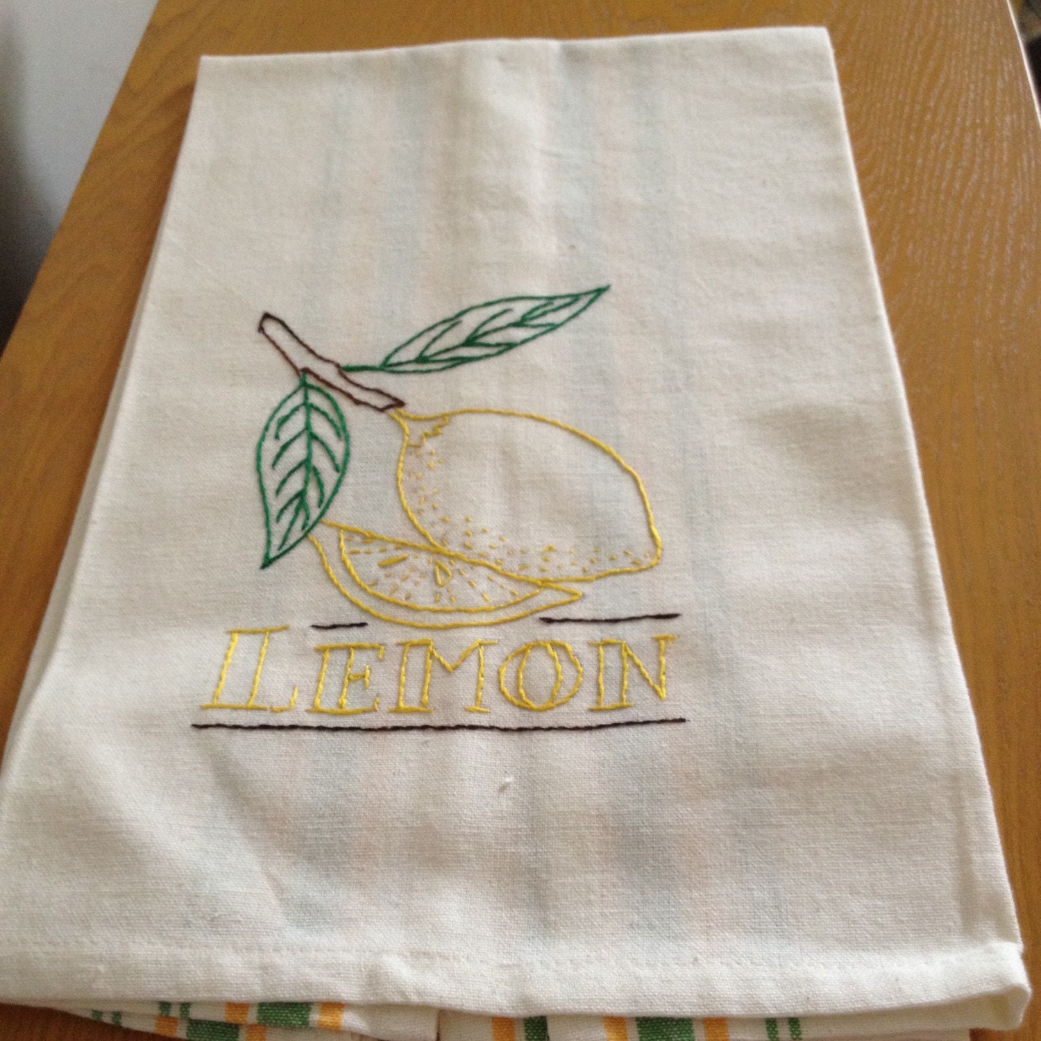Hand embroidered flour sack tea towel by pinkrosessupplyshop
