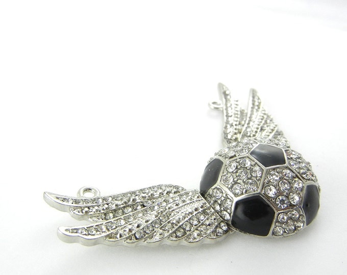 Double Link Soccer Ball with Rhinestone Wings Pendant