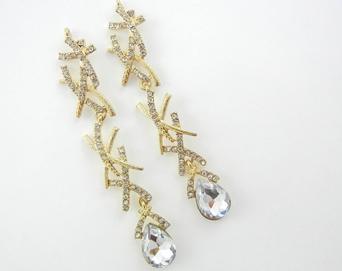 Pair of Gold-tone Chandelier Drop Charms with X Design