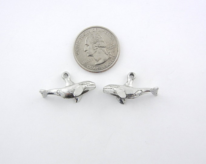 Pair of Dimensional Pewter Orca Whale Charms