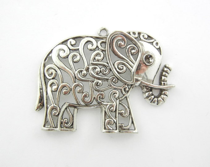 Large Antique Silver-tone Filigree Elephant Pendant