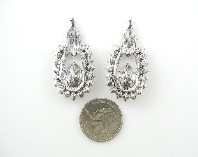 Pair of Rhinestone Drop Charms Antique Silver-tone