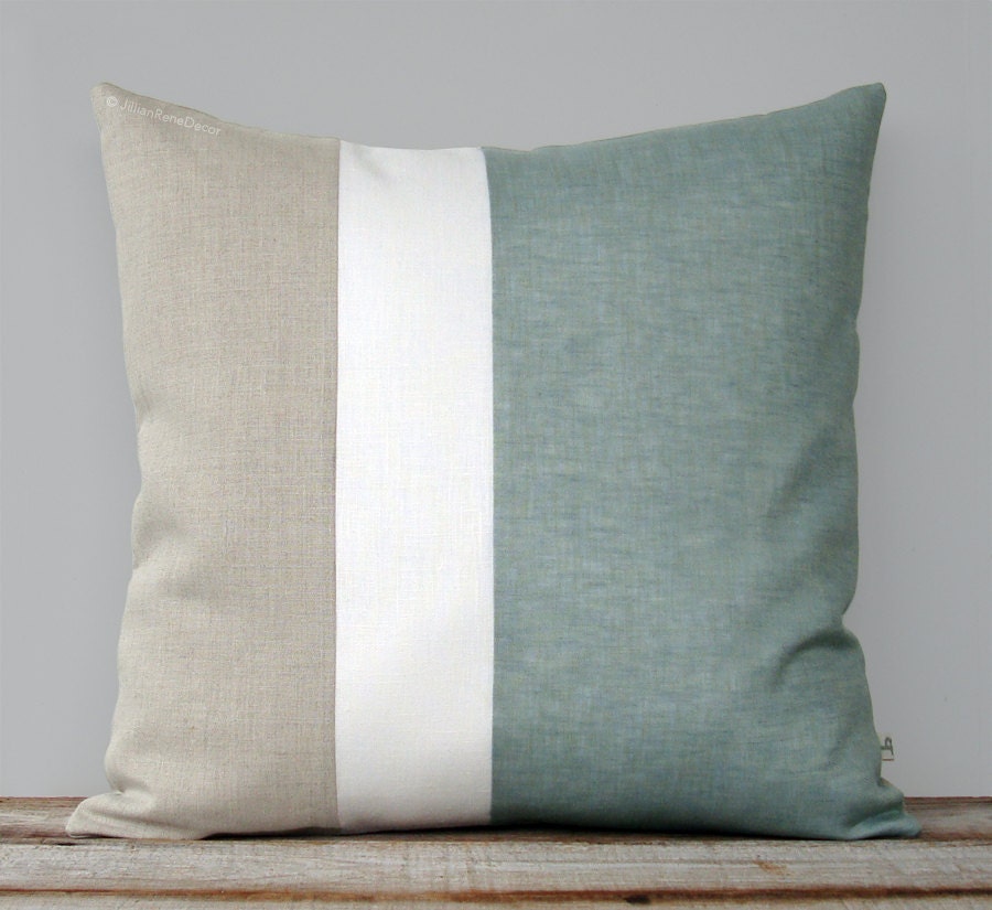 Color Block Pillow 20x20 Sage Cream and Natural Linen