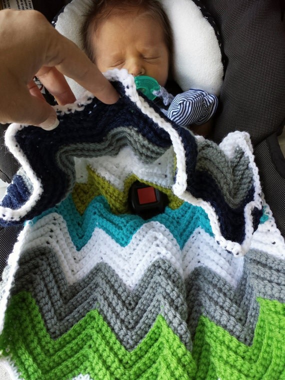 Crochet chevron baby blanket with holes for car by MalindasDesigns