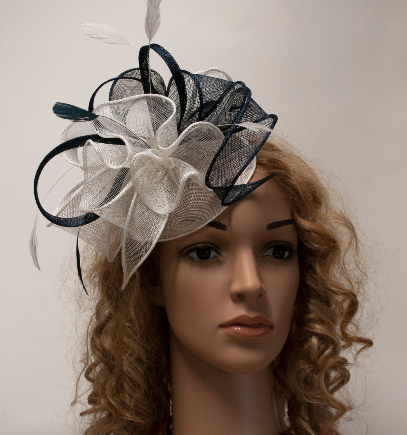 White And Navy Fascinator Hat New Colour Combination For The